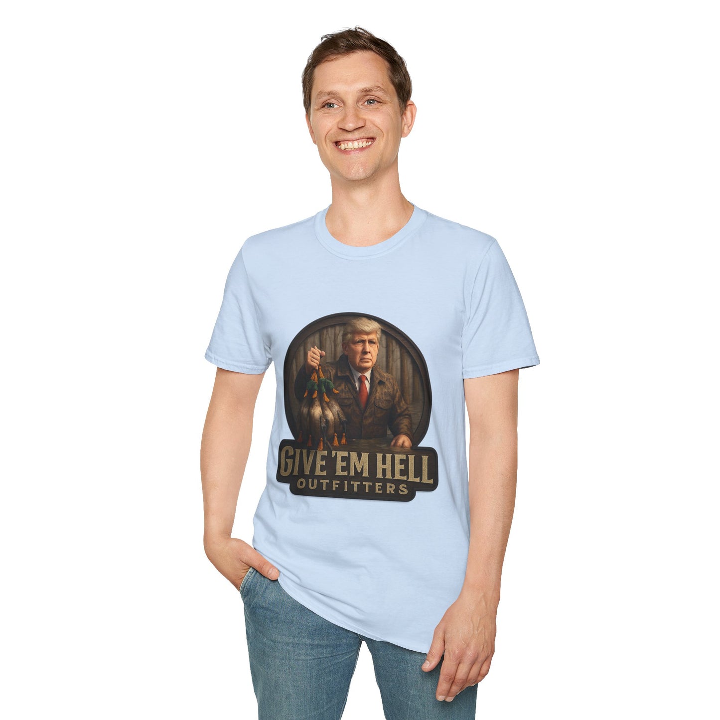 Give 'Em Hell Unisex Softstyle T-Shirt | Funny Casual Tee, Gift for Him, Trendy Graphic Shirt, Daily Wear, Statement Apparel