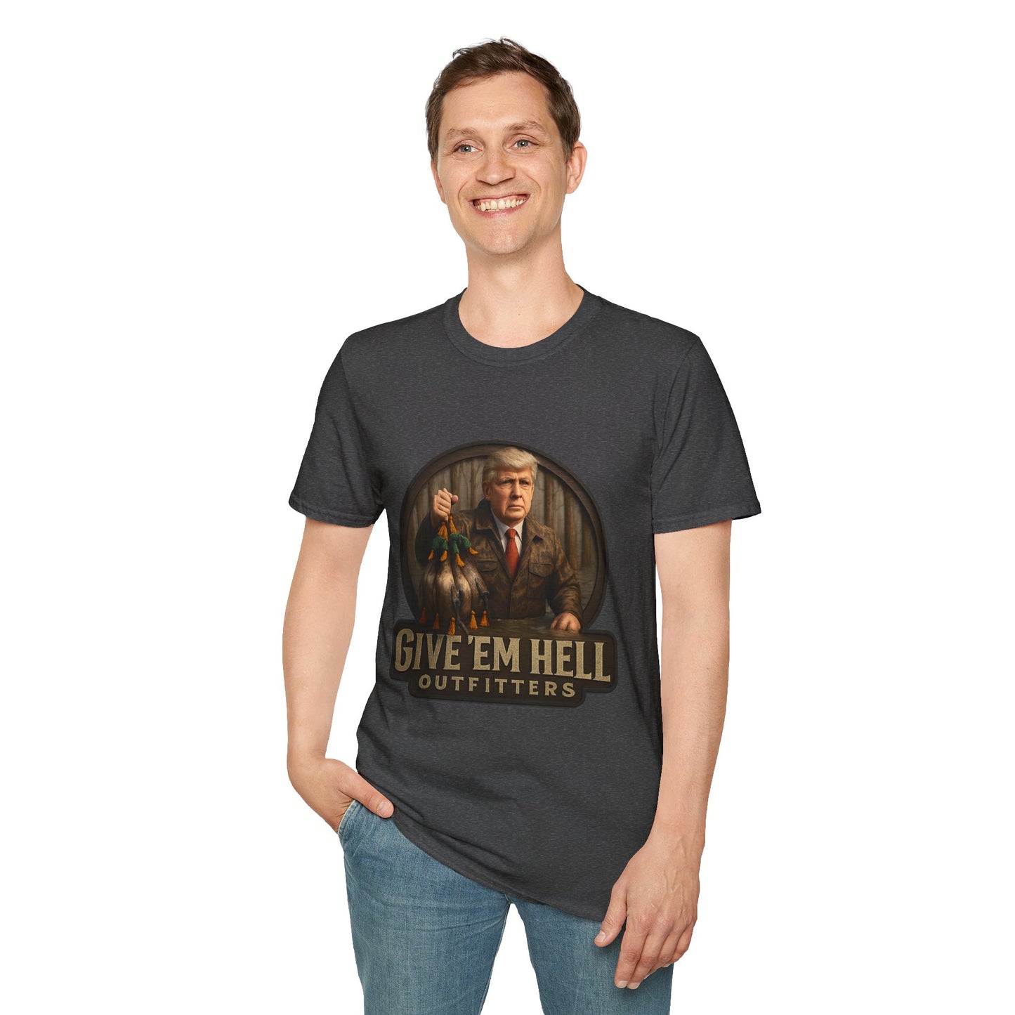 Give 'Em Hell Unisex Softstyle T-Shirt | Funny Casual Tee, Gift for Him, Trendy Graphic Shirt, Daily Wear, Statement Apparel
