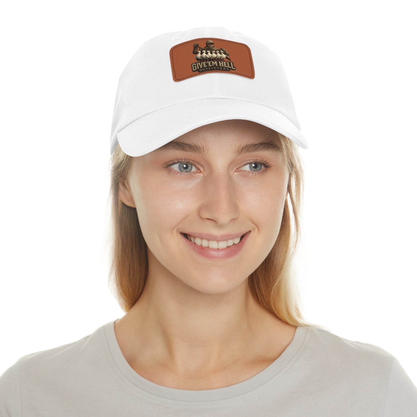 Vintage Dad Hat with Leather Patch - Give 'Em Hell, Casual Everyday Wear, Father's Day Gift, Outdoor Activities, Trendy Accessories