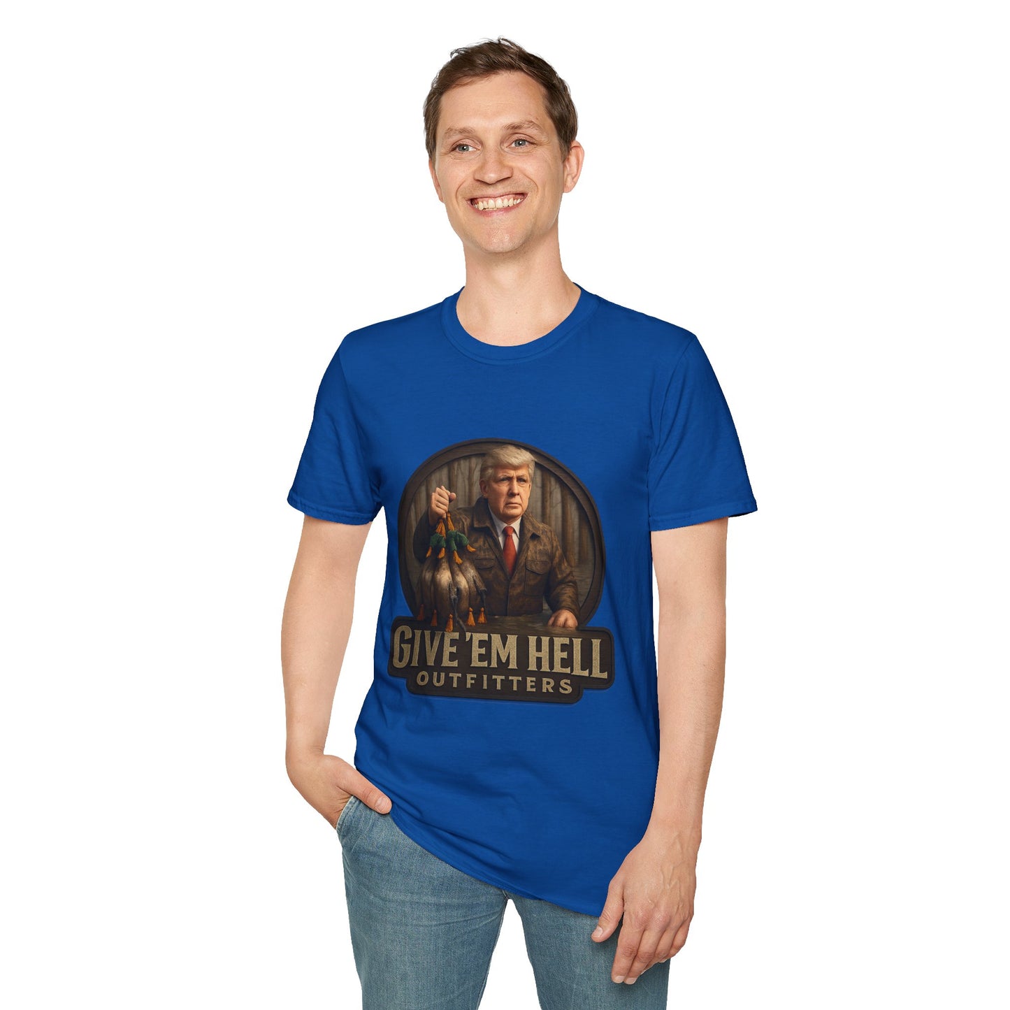 Give 'Em Hell Unisex Softstyle T-Shirt | Funny Casual Tee, Gift for Him, Trendy Graphic Shirt, Daily Wear, Statement Apparel