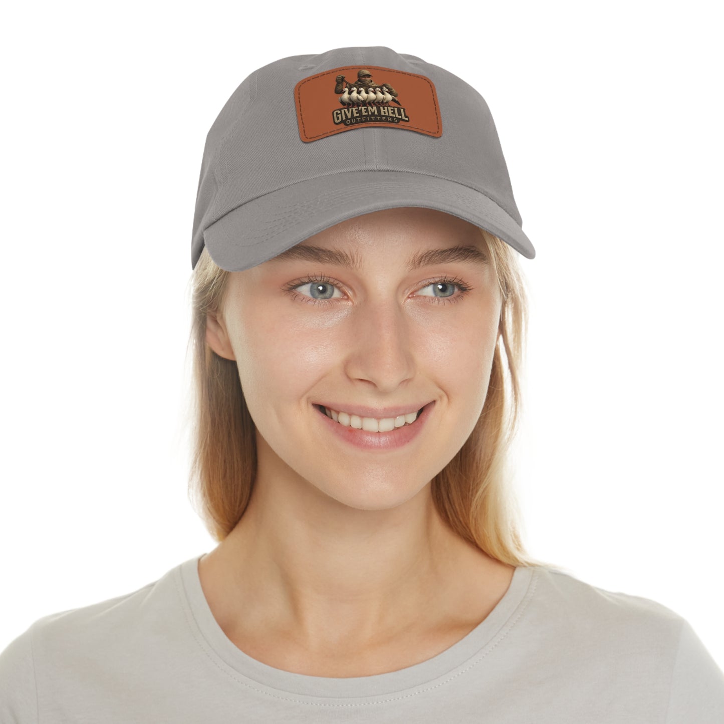 Vintage Dad Hat with Leather Patch - Give 'Em Hell, Casual Everyday Wear, Father's Day Gift, Outdoor Activities, Trendy Accessories